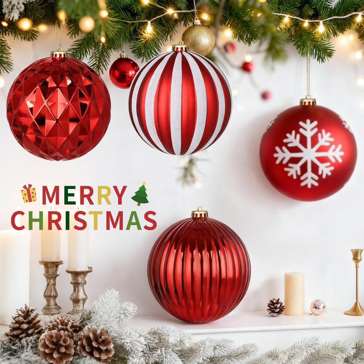 LAMPHOME 12PK 7'' Shatterproof Christmas Ball Ornaments - Solid Festive Decor with Glossy & Matte Finishes, Xmas Tree Ornaments for Holiday Parties (Red)