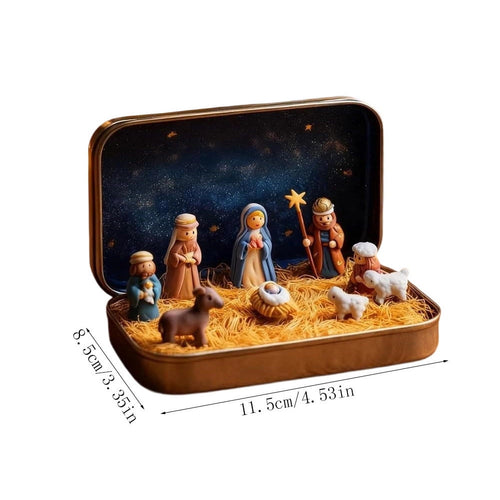 3 Pcs Mini Christmas Nativity Set in a Tin Box - Pocket Nativity Scene in a Tin Box with Resin Figures, Mini Nativity Set, Nativity in a Tin - Catholic Christian Stocking Stuffer Gift