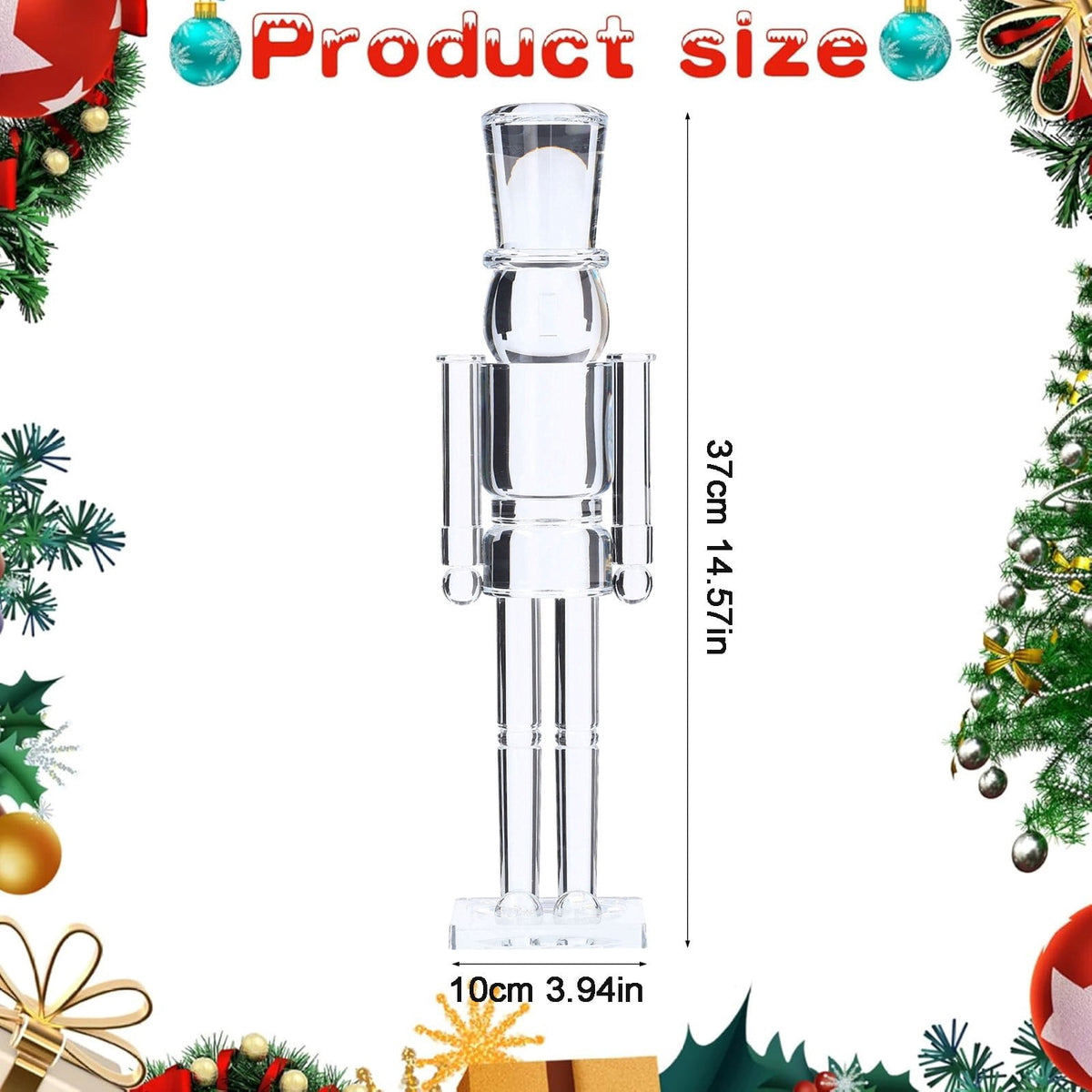 Awaswae Christmas Soldier Figurine, 14.57 x 3.94 Inch Transparent Acrylic Holiday Statue, Modern Nutcracker Style Decor for Mantel, Shelf, Tabletop and Christmas Home Display