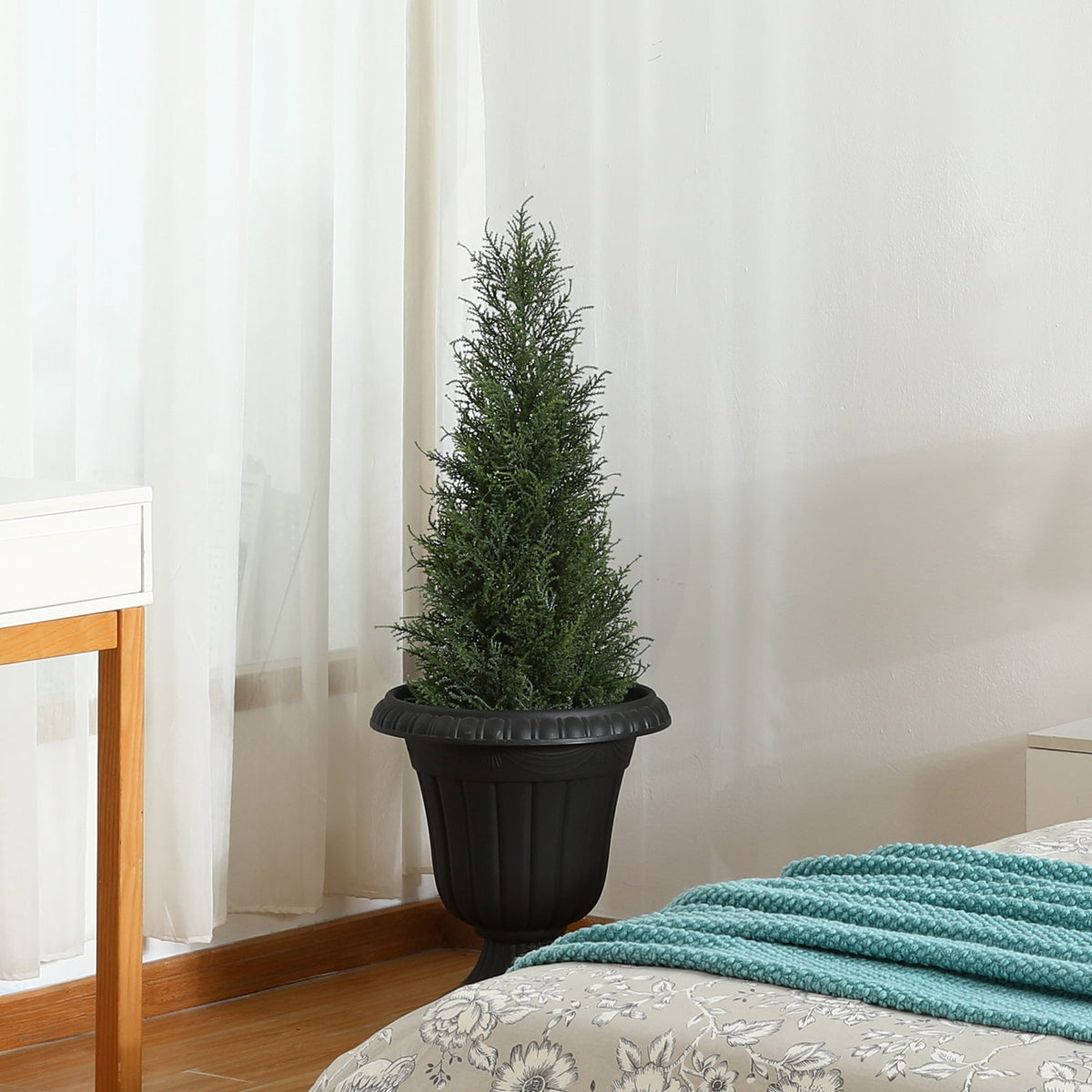DR.Planzen 2-Pack 3ft Artificial Cedar Topiary Trees, UV-Resistant Outdoor Potted Plants for Porch & Garden Decor