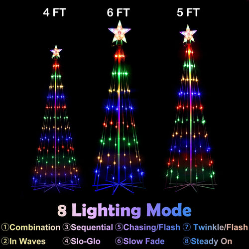 3 Pack LED Plug-In Christmas Tree Light Decorations, Multicolor Christmas Decor with Star Toppers, 4ft 5ft 6ft