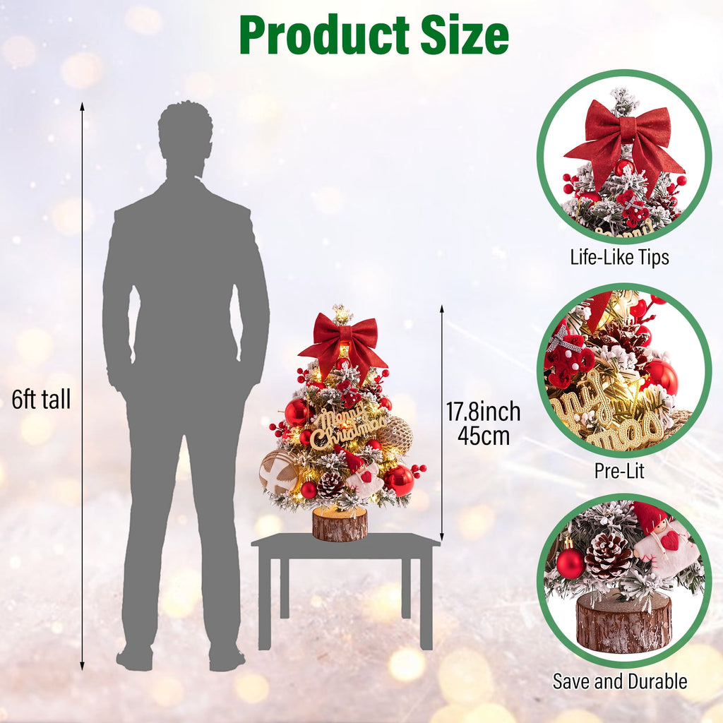 22" Mini Christmas Tree with 30 LEDs, Red Berries & Pinecones, DIY Kit, Battery Powered Tabletop Tree Christmas Decorations Gifts for Dorms, Offices, Home, Classrooms Desks & Small Spaces