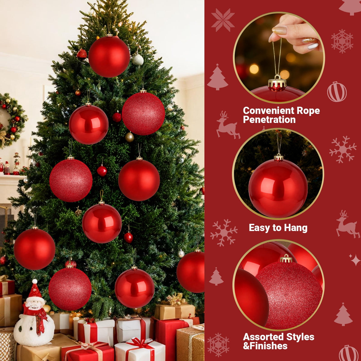 LAMPHOME 12PK 6" Shatterproof Christmas Ball Ornaments, Solid Red Festive Decor with Glossy & Matte Finishes, Xmas Tree Ornaments for Holiday Party Decoration