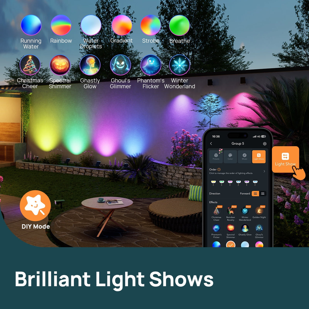 Linkind Smart Solar Spot Lights Outdoor, Solar Spotlight Waterproof Color Changing APP/Voice Control Landscape Lighting for Yard, Garden, Pathway, 4-Pack