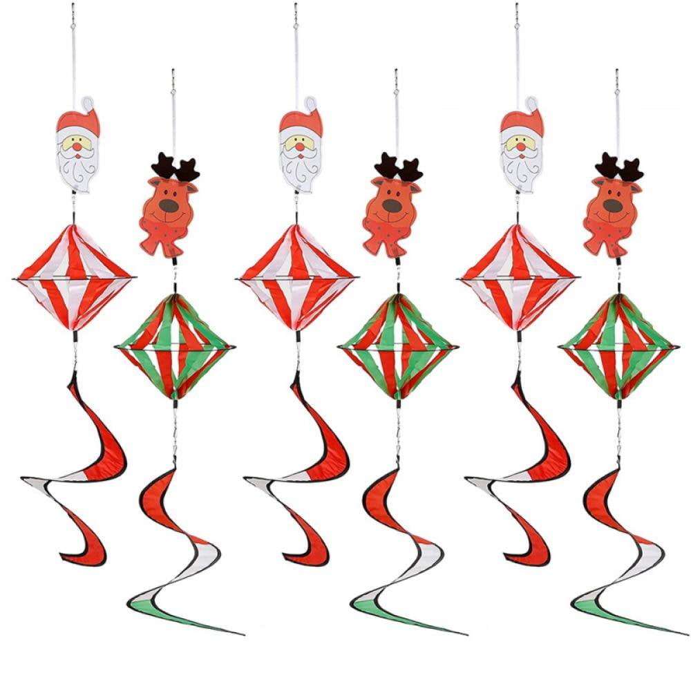 QJUHUNG Christmas Outdoor Hanging Decorations Set of 6 Wind Spiral Windsock Spinner with Santa Claus Reindeer Xmas Ornament for Indoor Outside Tree Porch Garden Front Yard Lawn