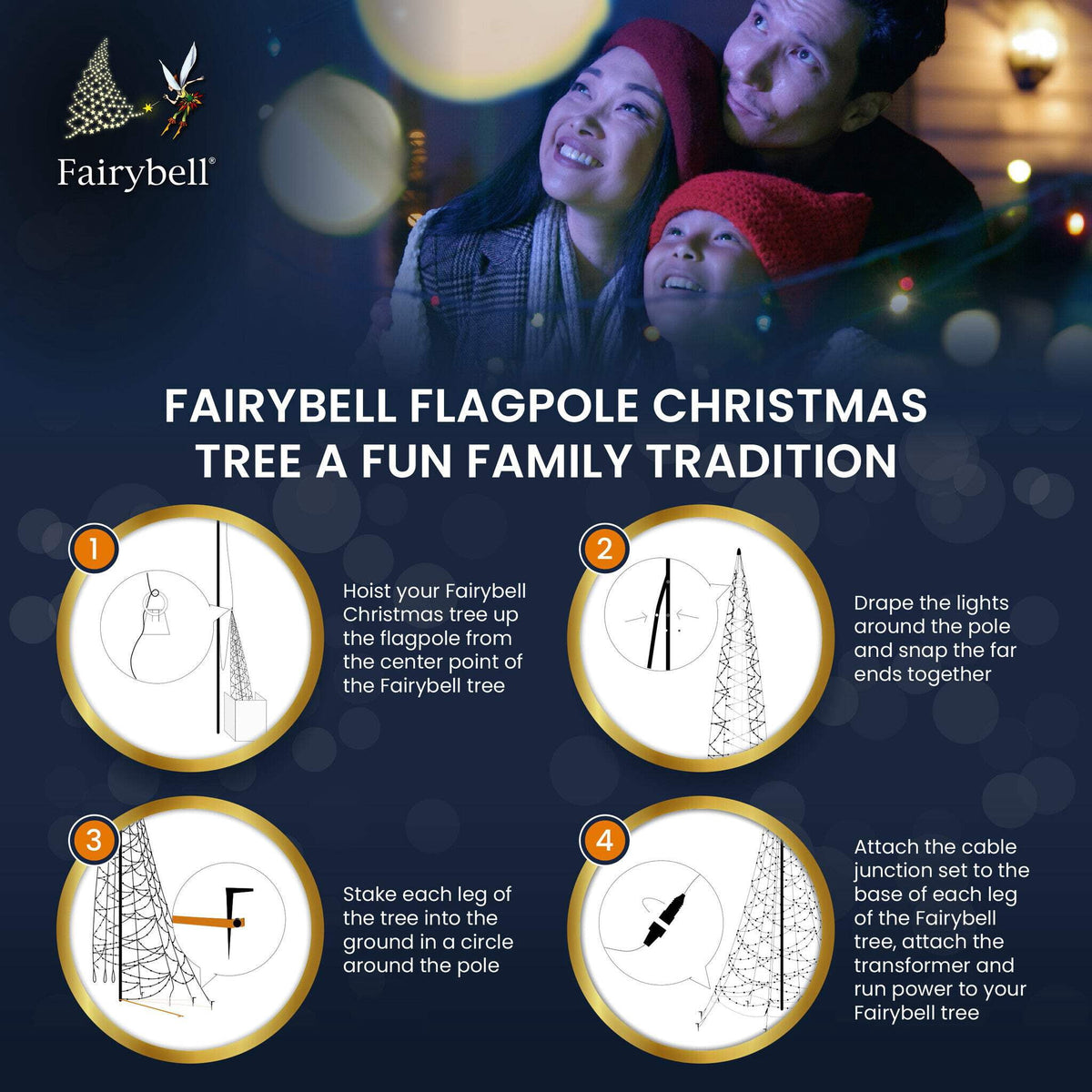 Fairybell Outdoor LED Christmas Tree (25FT 1500 LED Lights) Easy Install, Warm White Color, Pole Sold Separately