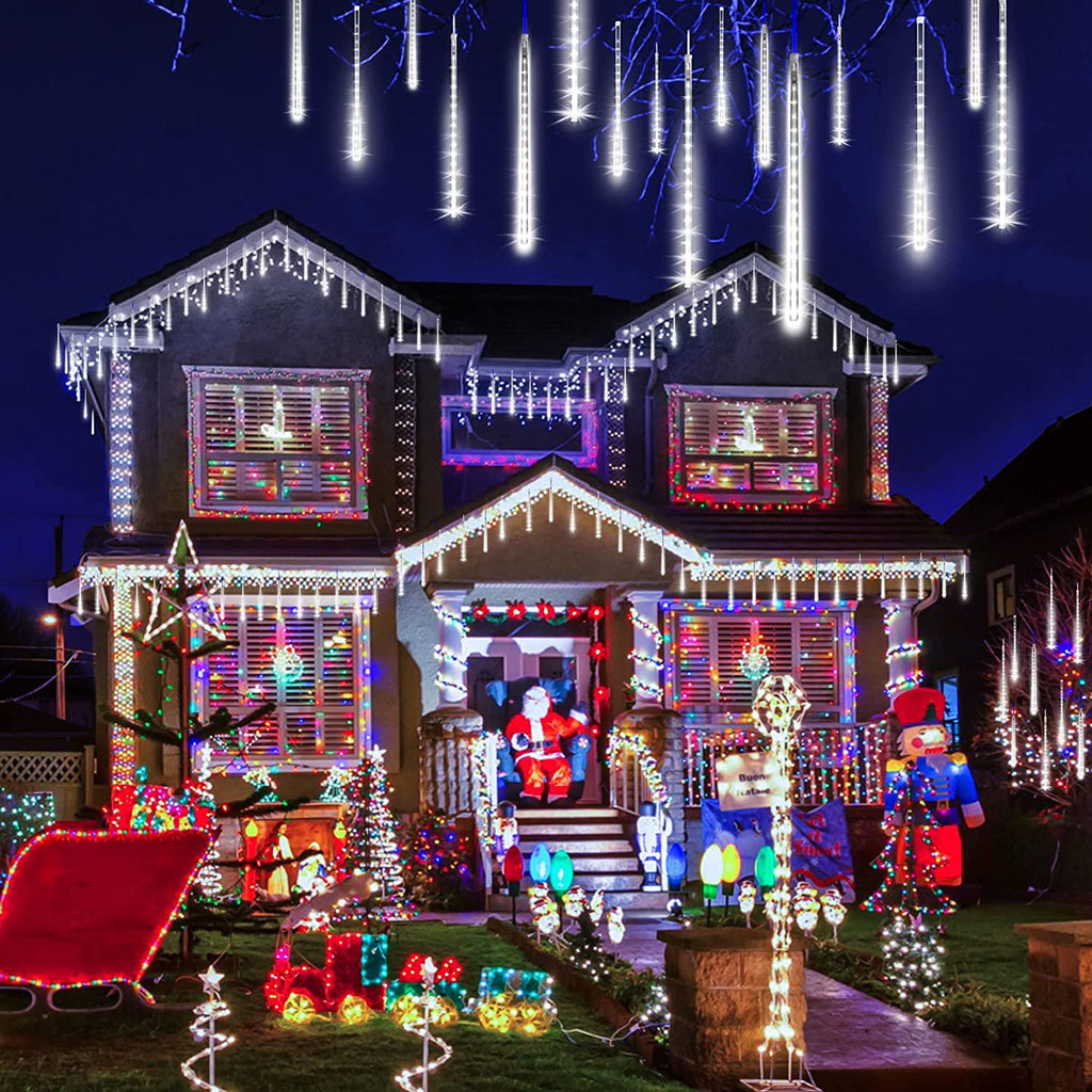 Christmas Lights, Christmas Lights Outdoor, Meteor Shower Lights 12 Inch 8 Tube 192 LED, Raindrop Snowfall Lights for Tree Yard Party Patio Christmas Decorations Lights, Blue