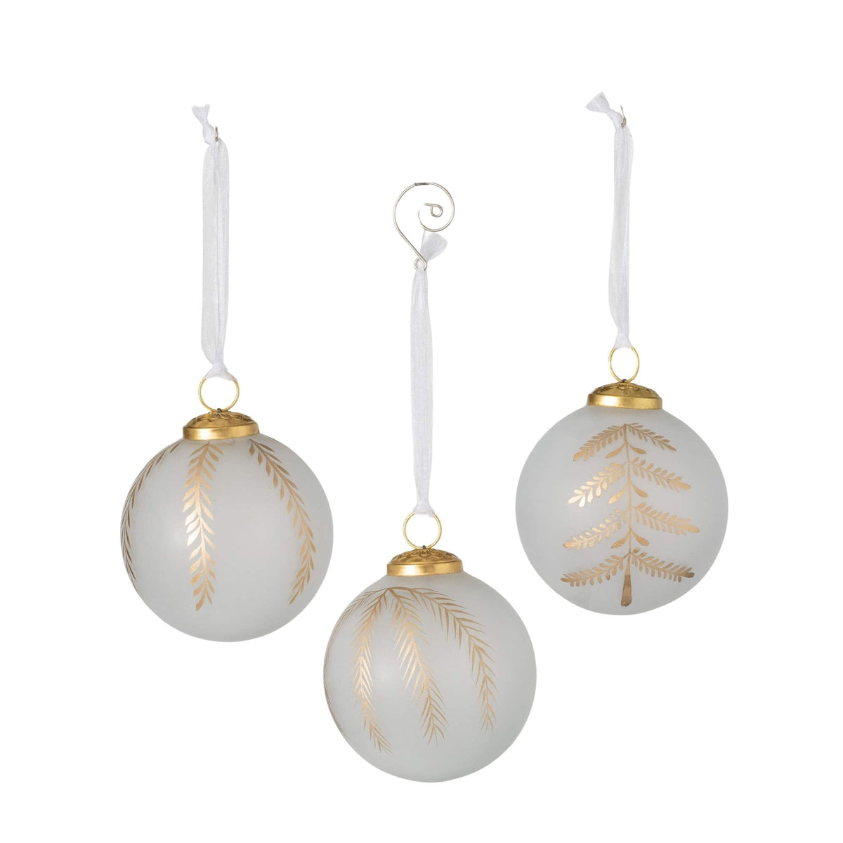 4"H Sullivans Frosted Kugel Ball Christmas Ornaments Set of 3, White-Gold