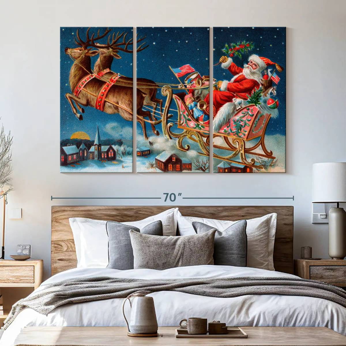 Elephant Stock Moonlit Skaters Wall Art - Horizontal Multi Panel Canvas - Living Room Wall Decor - Holiday Multi Panel - Blue And White Decor By Marilyn Dunlap - 74" x 48"