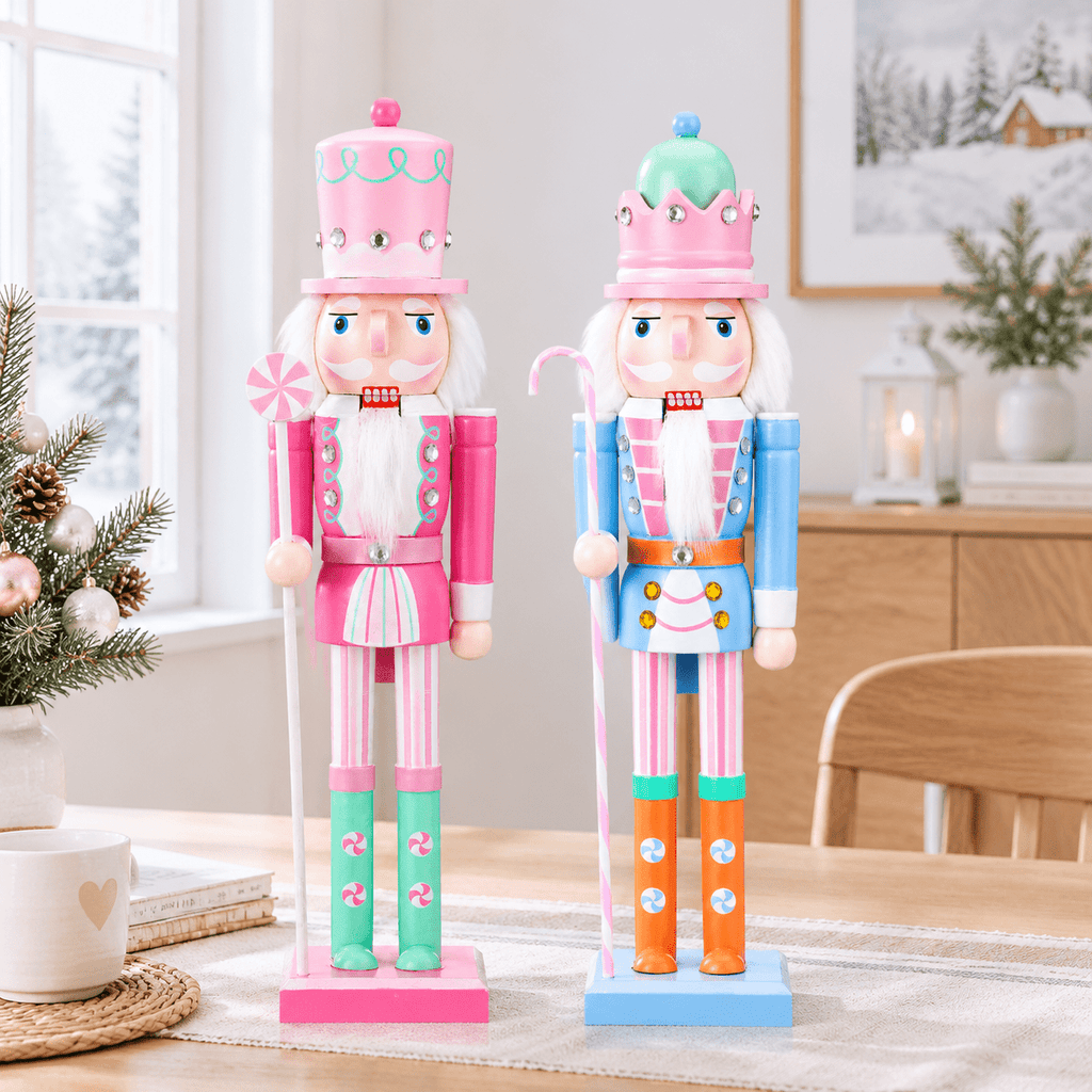 2 Pastel Nutcracker Christmas Figures, Festive Holiday Decor for Home
