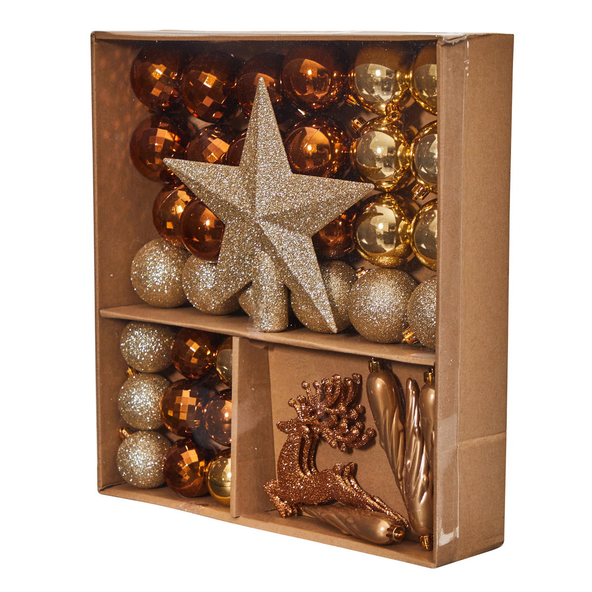 Nearly Natural Gold Plastic Holiday Christmas Lux Shatterproof Ornament Set, 40 Count