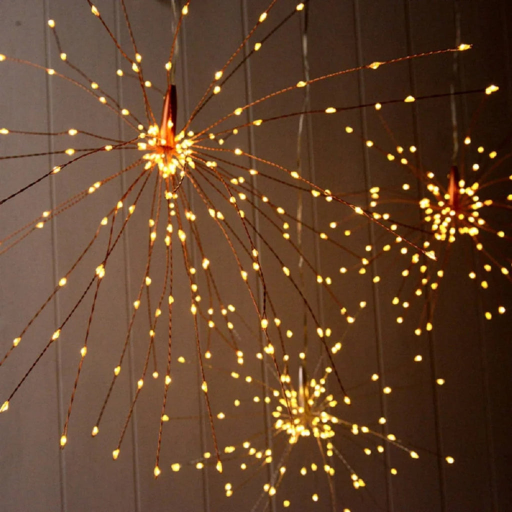 200 LED Firework Lights Wire Starburst String Lights Fairy Lights, Christmas Decorative Hanging Lights for Party Patio Bedroom Christmas Decoration, Warm White