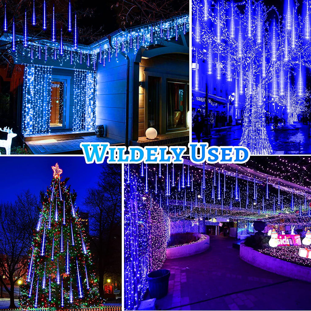 Christmas Lights, Christmas Lights Outdoor, Meteor Shower Lights 12 Inch 8 Tube 192 LED, Raindrop Snowfall Lights for Tree Yard Party Patio Christmas Decorations Lights, Blue