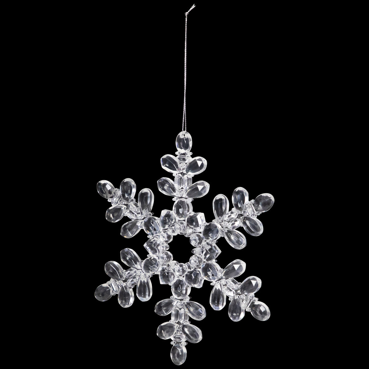 Hanging Acrylic Snowflake Christmas Ornaments - 7" - Clear - Set of 6