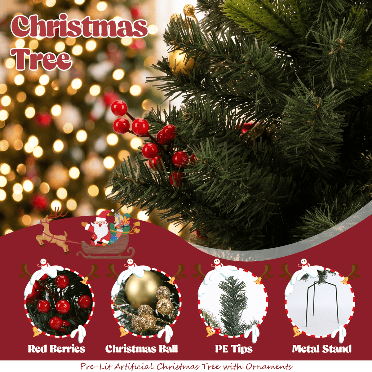 2 Pack 30 inch Prelit Outdoor Pathway Christmas Tree, Artificial Small Xmas Tree with Dual Color Berries & Balls, 30 Battery Operated Warm Lights for Holiday New Year Winter Patio Driveway Yard Lawn