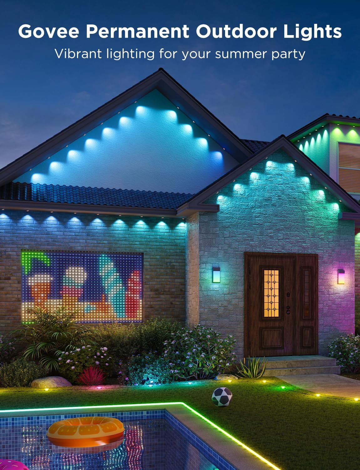 Govee Permanent Outdoor Light 2 (Elite), RGBICW 16 Million Colors Outside Lights with 100 preset modes,IP67 Waterproof,Holiday Decorations For Christmas,Google,Alexa Support,100ft,Black