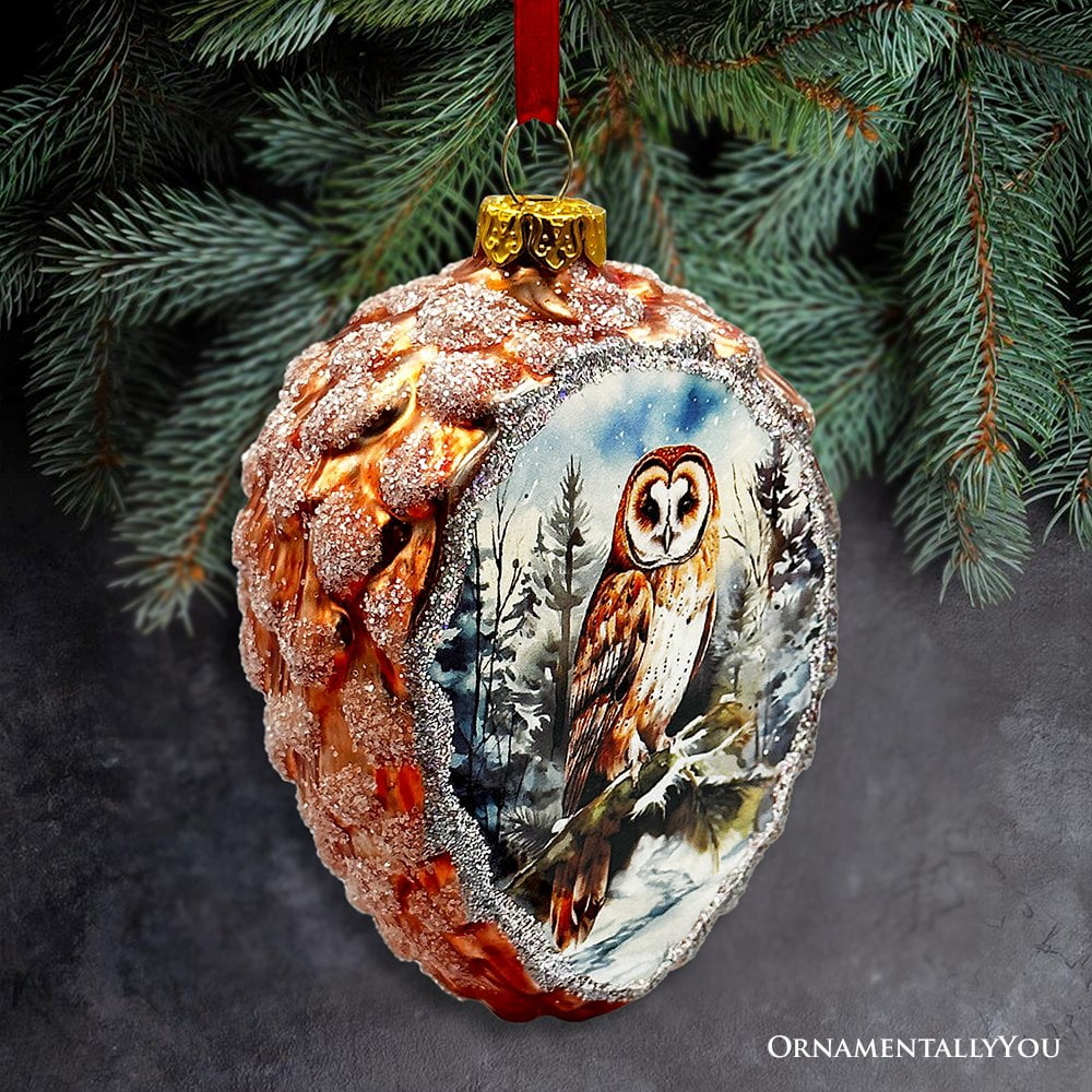 Illustrious Pinecone Beauties Woodland Animal Set of Four Glass Christmas Ornaments, Deer, Fox, Owl and Cardinal Vintage Winter Forest Decor