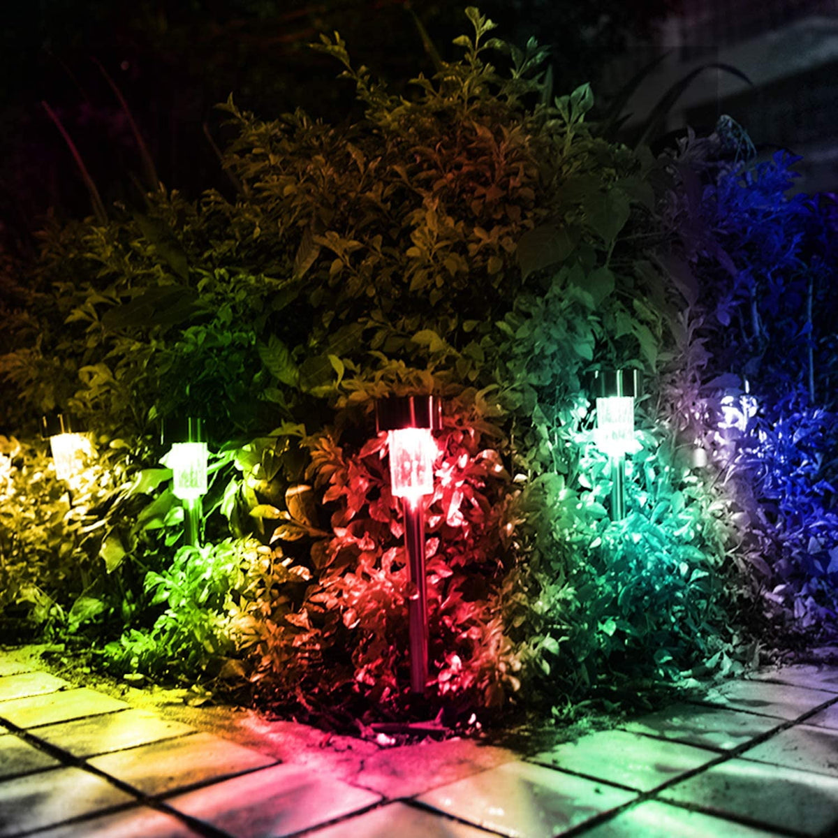 Rirool 12 Pack Solar Pathway Lights Outdoor, Stainless Steel Waterproof LED Landscape Lighting, Auto On/Off Garden Stake Lights for Yard Walkway Lawn, Multicolor