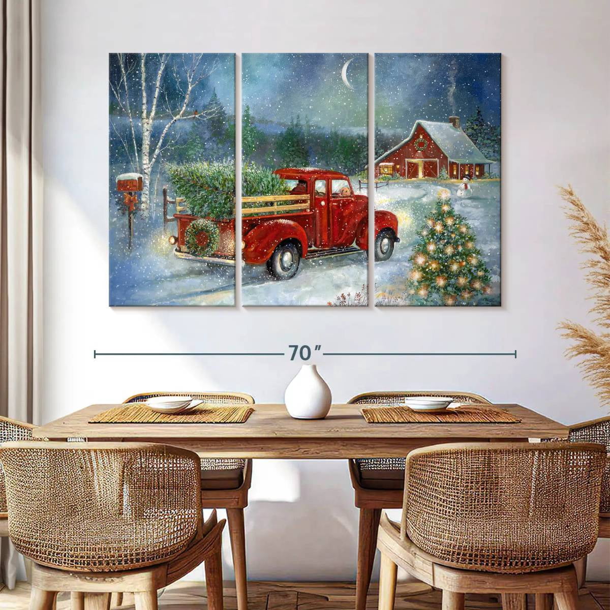 Elephant Stock Moonlit Skaters Wall Art - Horizontal Multi Panel Canvas - Living Room Wall Decor - Holiday Multi Panel - Blue And White Decor By Marilyn Dunlap - 74" x 48"