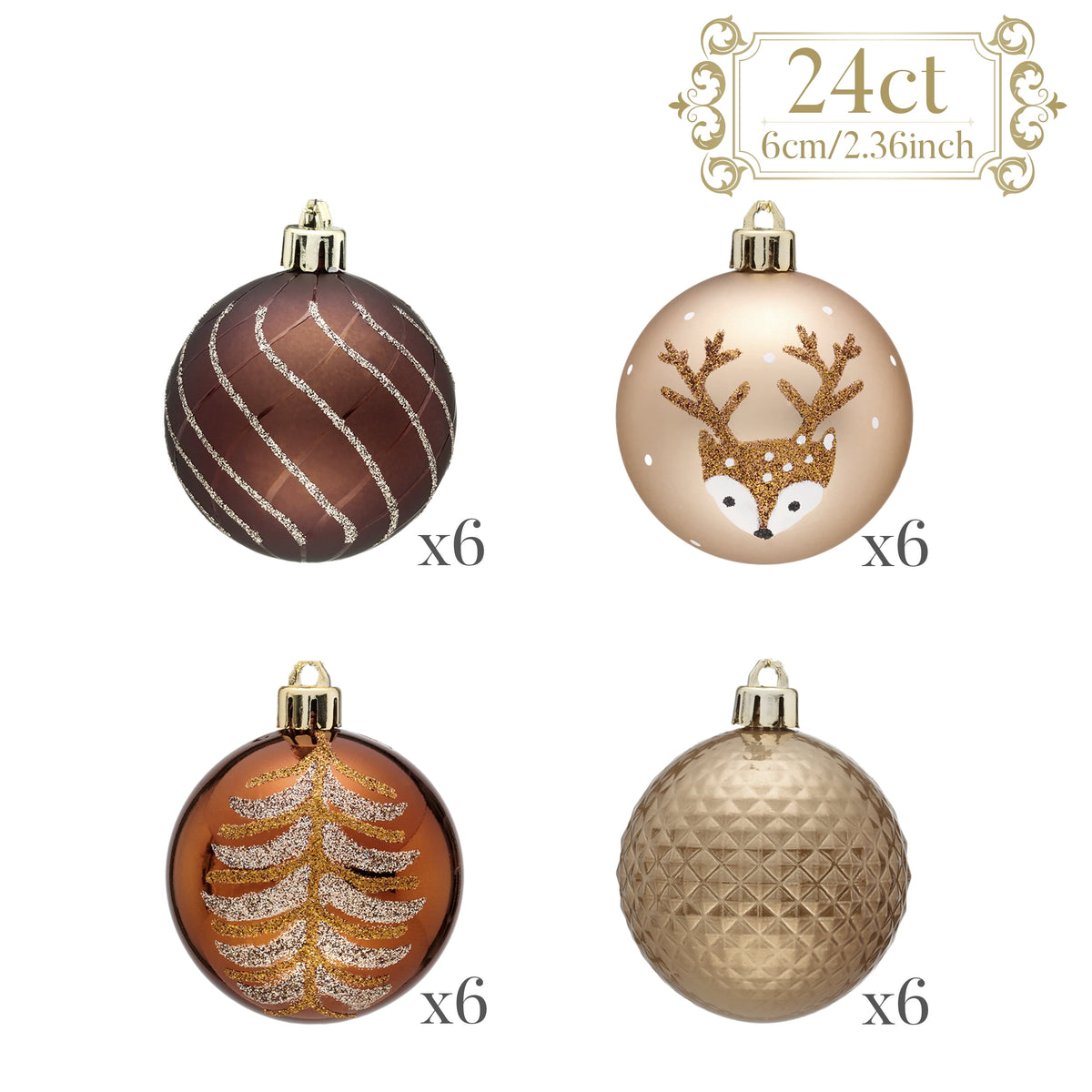 Valery Madelyn 35ct 2.36 inches Luxurious Copper Gold Christmas Ball Ornaments, Shatterproof Christmas Tree Ornaments Hanging Bauble for Xmas Decoration