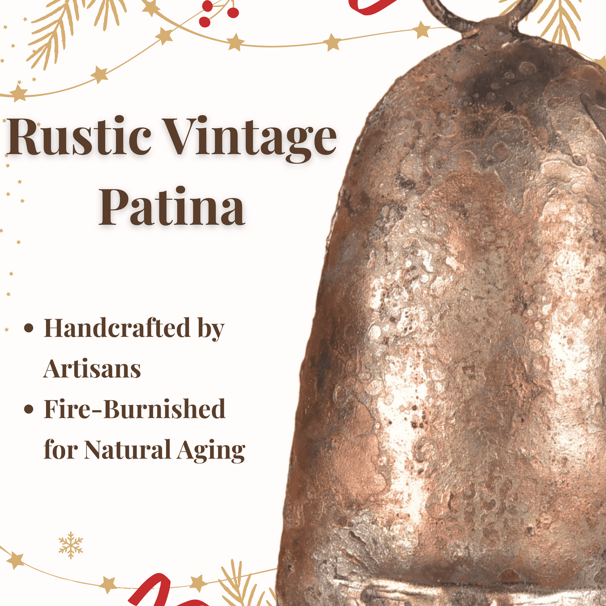 Vivanta Dome Bells Set of 6 – 3.5 Inch Copper Finish Antique Cow Bell | Handmade Rustic Vintage Christmas Ornaments for Decoration, Hanging Jingle Bell, DIY Wind Chime, Garland, Wreath & Farmhouse
