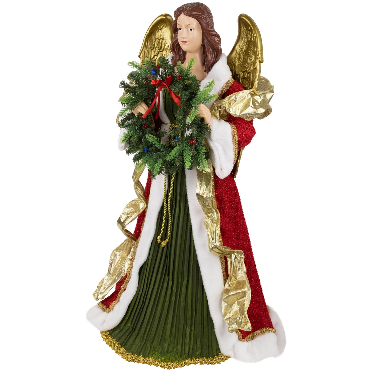 Northlight Commercial Size Angel Christmas Tree Topper with Wreath - 3' - Red and Green - Unlit