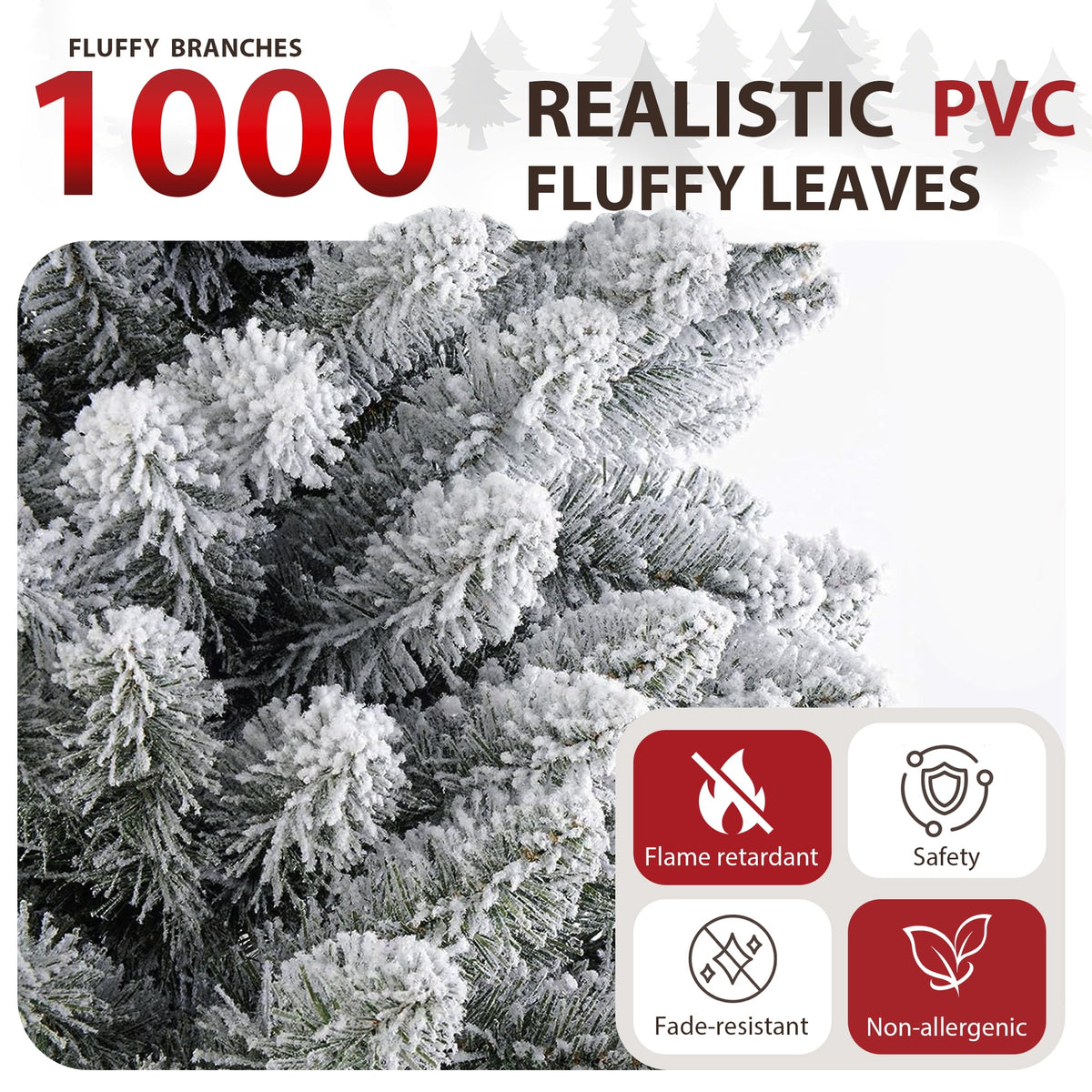 Yexmas 7.5ft Pre-Lit Snowflake Flocked Christmas Tree,8 Modes LED Lights,Artificial Xmas Tree with Storage Bag