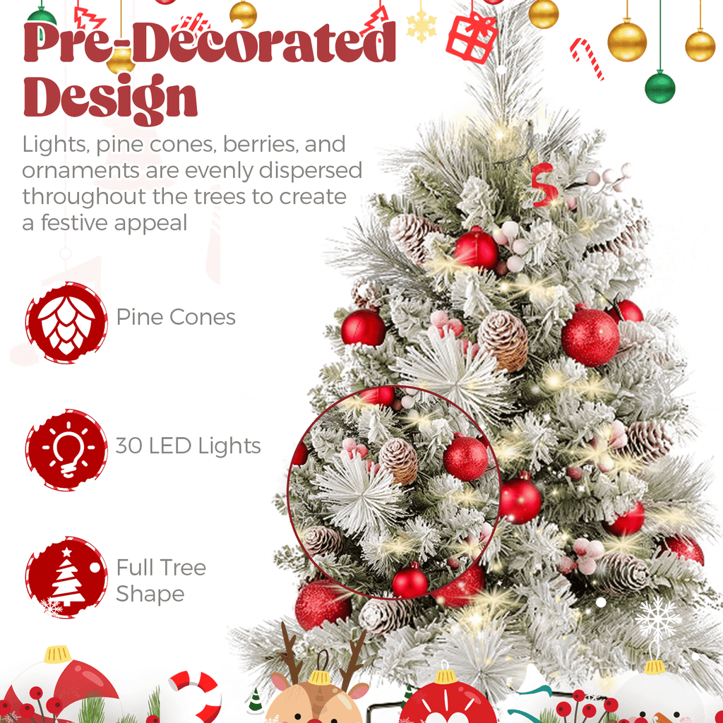 2 Pack 30 inch Prelit Outdoor Pathway Christmas Tree, Artificial Small Xmas Tree with Dual Color Berries & Balls, 30 Battery Operated Warm Lights for Holiday New Year Winter Patio Driveway Yard Lawn