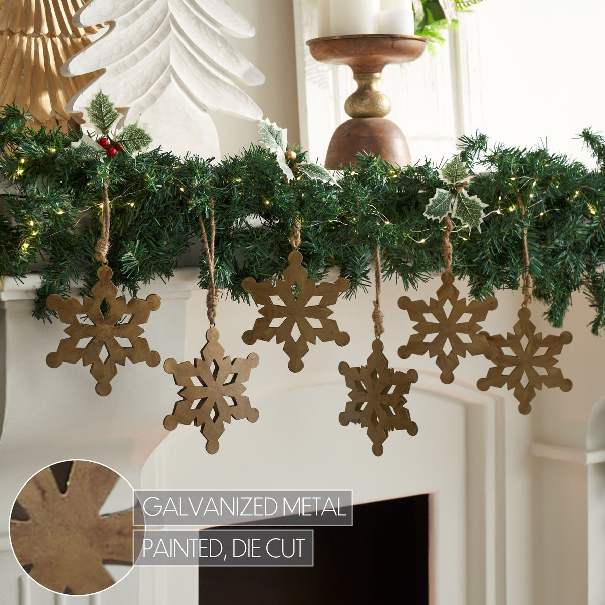 VHC Brands Antique Gold Metal Snowflake Ornament Set of 6 - 6 inch