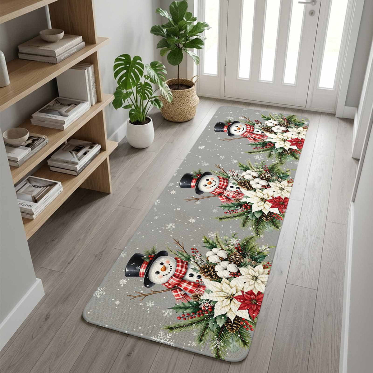 Red Truck Christmas Washable Area Rugs for Living Room Bedroom, Large Non Slip Indoor Floor Carpet Absorbent Xmas Tree Gnomes Navy Blue Snowflake Door Mat Rugs for Bathroom Entryway 63"x90.6"