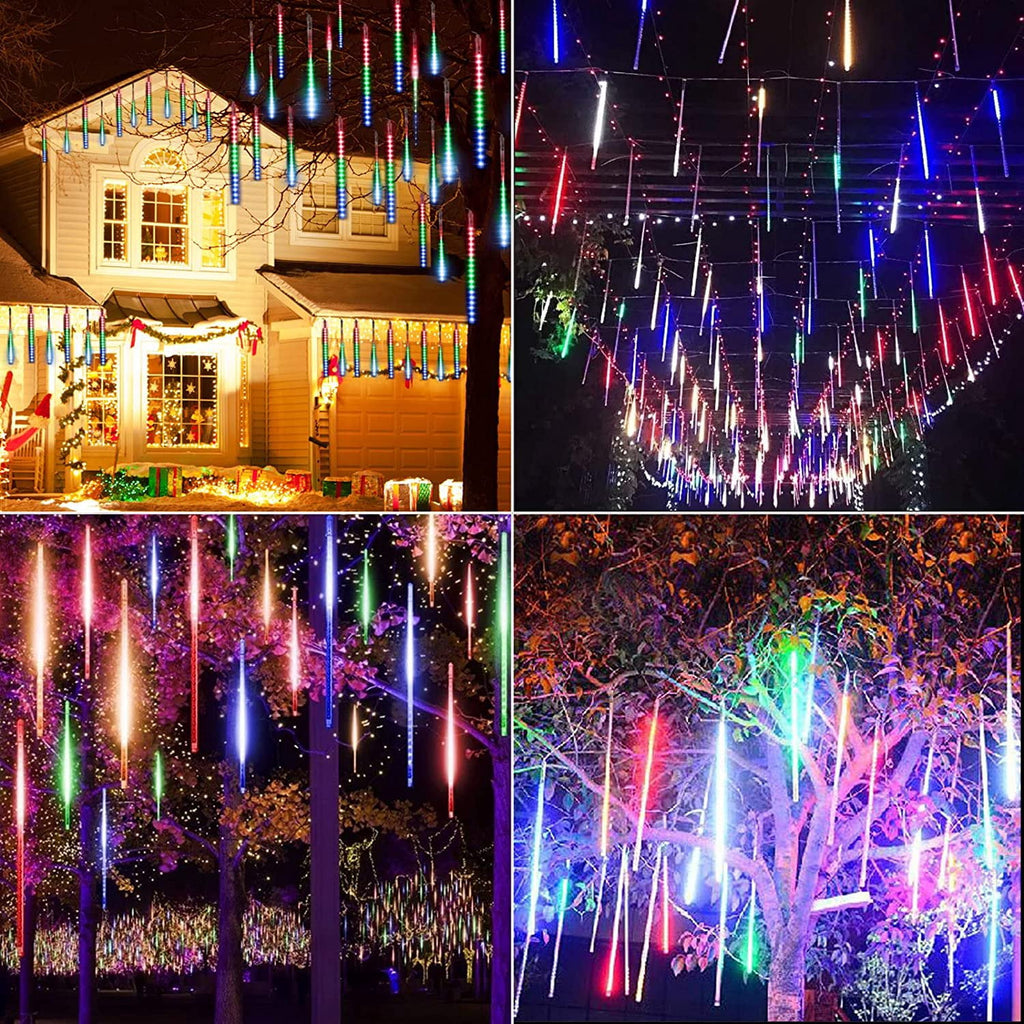 Christmas Lights, Christmas Lights Outdoor, Meteor Shower Lights 12 Inch 8 Tube 192 LED, Raindrop Snowfall Lights for Tree Yard Party Patio Christmas Decorations Lights, Blue