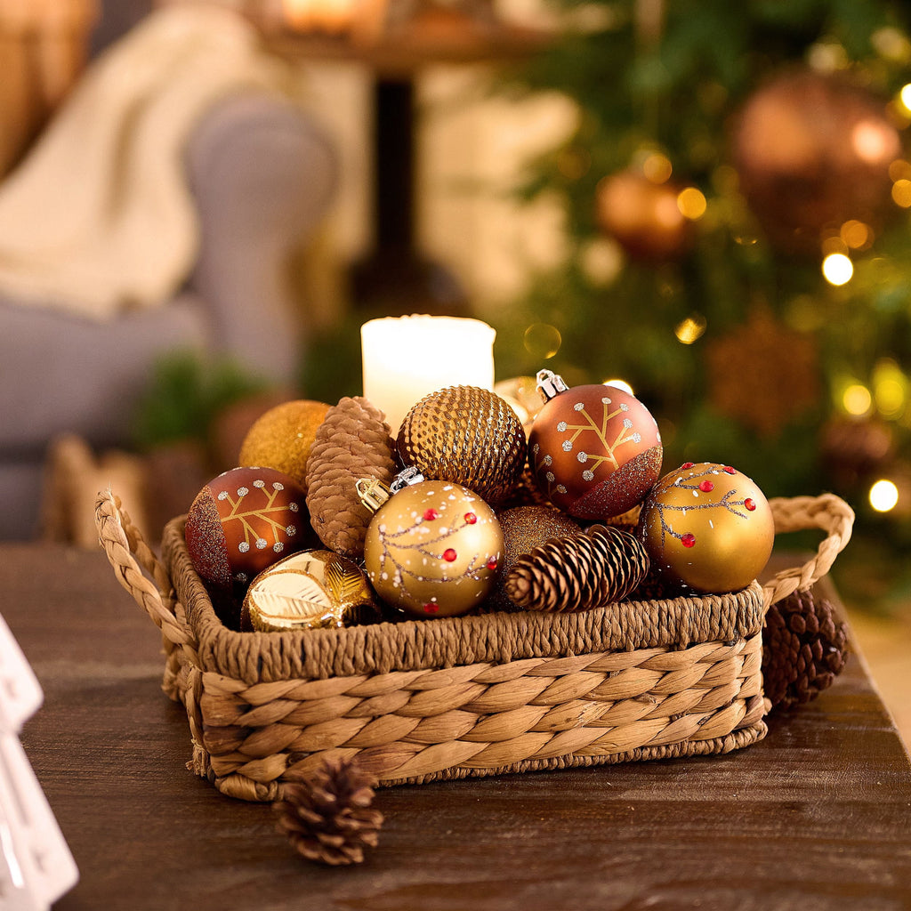 Valery Madelyn 35ct 2.36 inches Luxurious Copper Gold Christmas Ball Ornaments, Shatterproof Christmas Tree Ornaments Hanging Bauble for Xmas Decoration