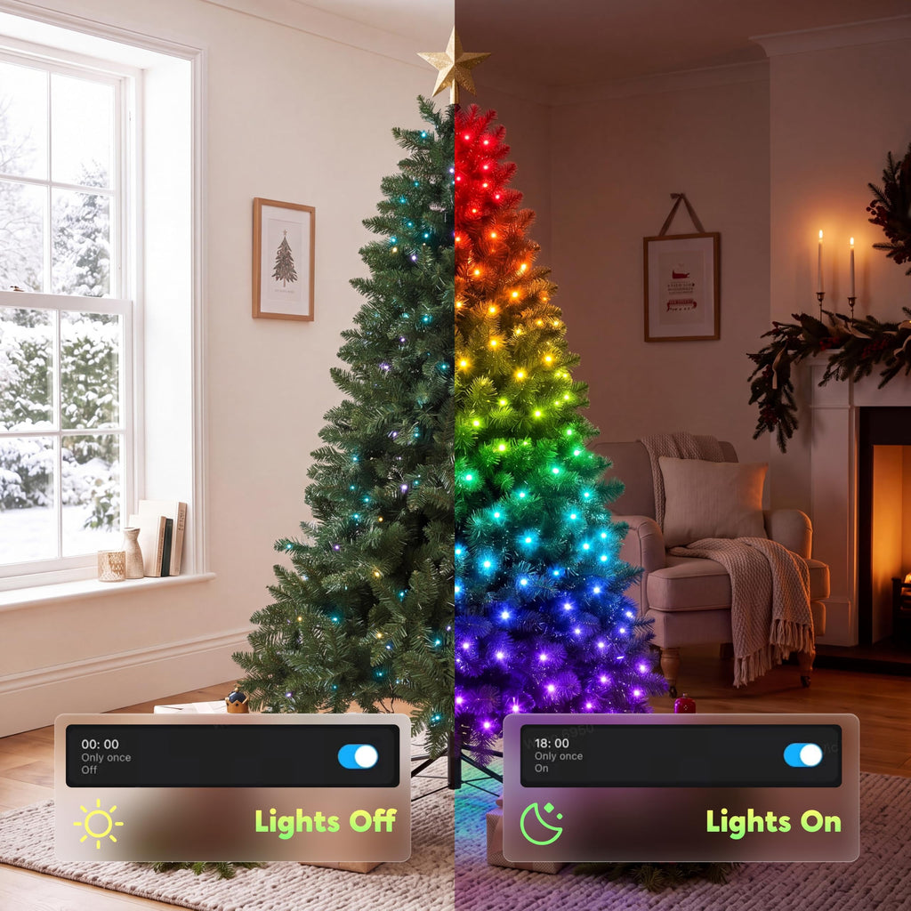 Joyfy 6 FT Prelit Slim Christmas Tree with 250 RGB Lights,App & Remote Control,Hinged Branches,Gloves & Metal Base Included,Easy Setup,Realistic Artificial Pencil Tree for Xmas Indoor Holiday Decor