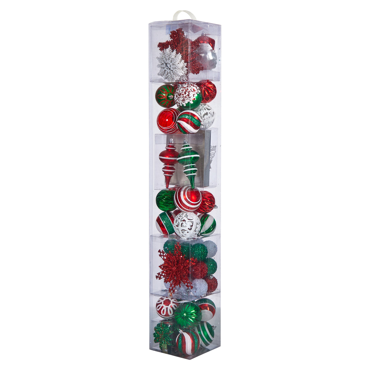 Nearly Natural Holiday Deluxe Shatterproof, 70 Count Christmas Tree Ornament Box Set, Re-Useable Container, Assorted