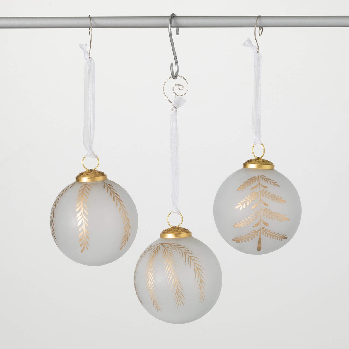 4"H Sullivans Frosted Kugel Ball Christmas Ornaments Set of 3, White-Gold