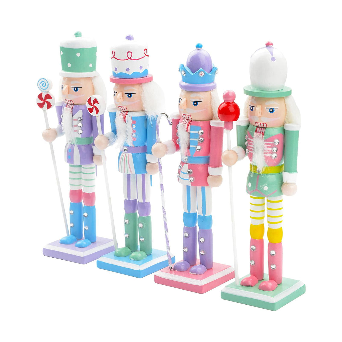 4 Pieces Christmas Nutcracker Ornaments Wooden Nutcracker Doll Decorative Statues Puppet for Shelves Home Decor Festival Xmas Gifts Holiday M