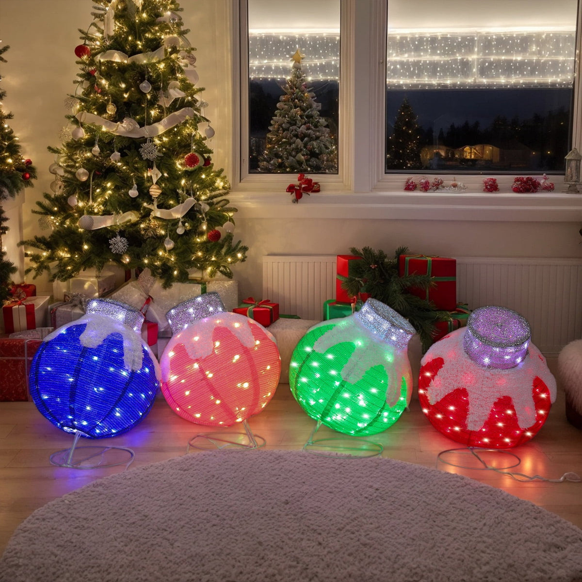 Zimtown 4 pcs LED Christmas Ornament Decor Set,Lighted Pop-Up Outdoor Holiday Ball for Indoor Outdoor Holiday Lighting