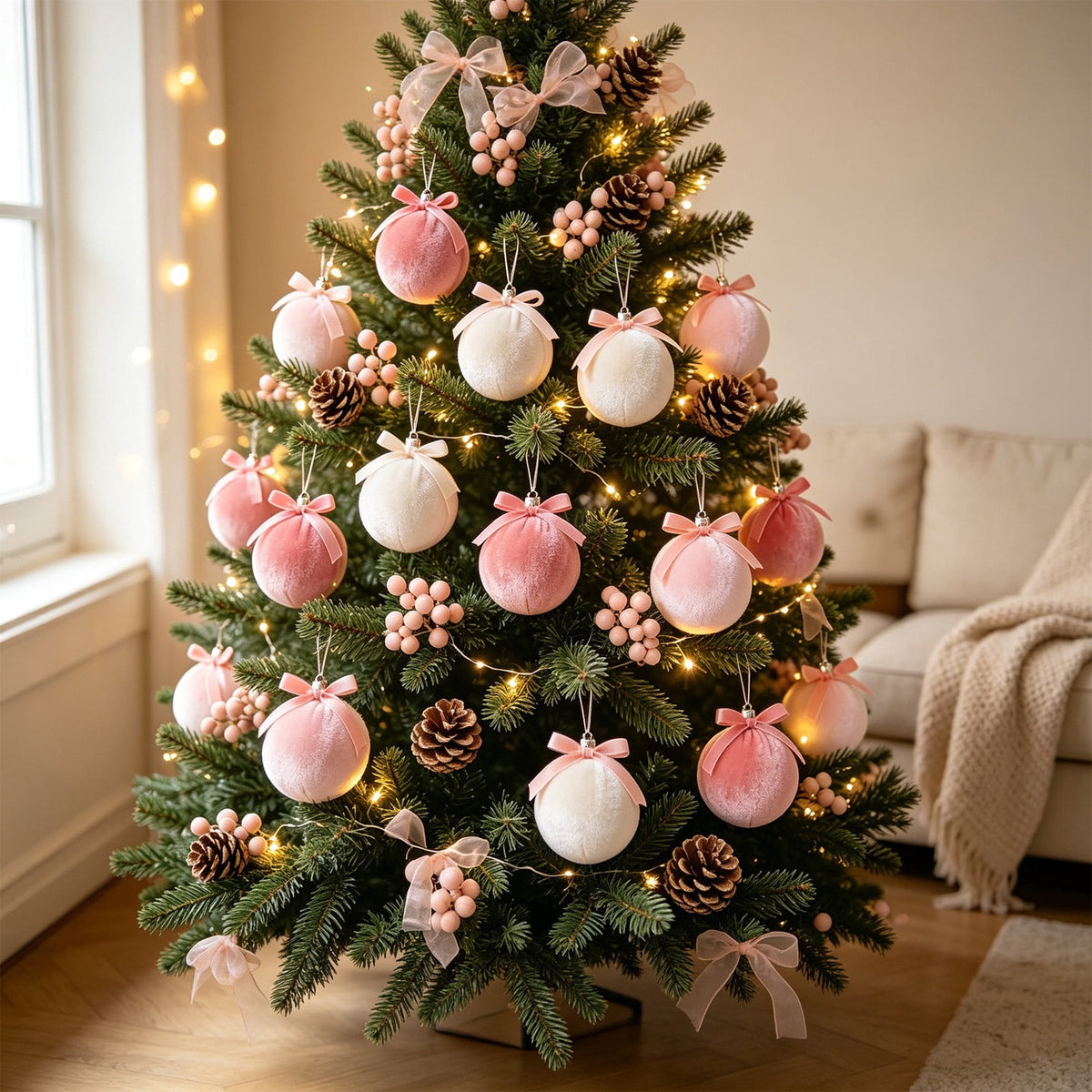 Gaecuw 15 Pack Velvet Christmas Ball Set, Fabric Hanging Baubles for Xmas Tree Wreath Mantel Holiday Decor