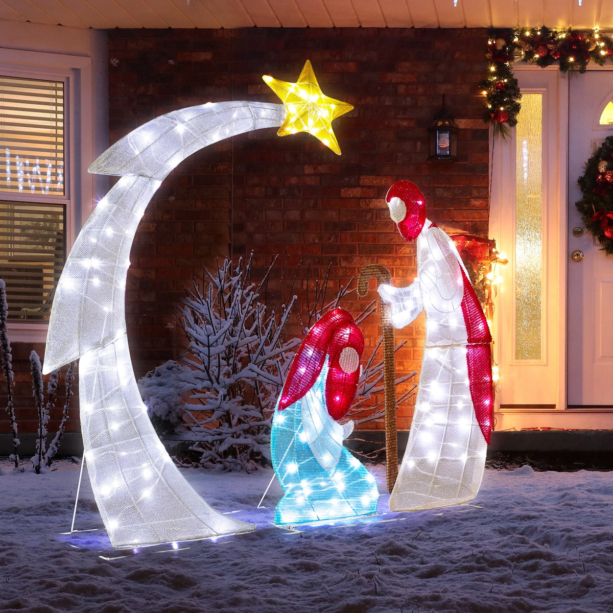 Zimtown 4ft Outdoor Nativity Scene Christmas Lighted Nativity Jesus Decoration w/170 LED
