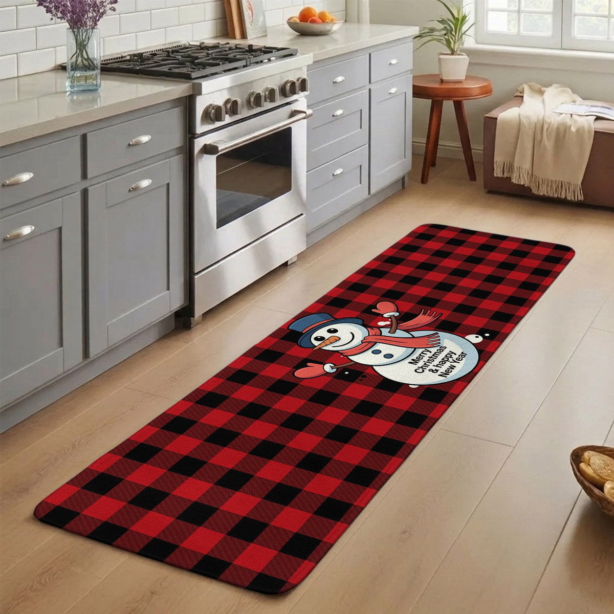 Christmas Snowman Bathroom Runner Rugs Non Slip Washable Absorbent Narrow Long Bath Mat Winter Holiday Xmas Red Black Plaid Runner Rugs for Kitchen Hallway Bedroom Laundry Study Room 31.5"x78.7"
