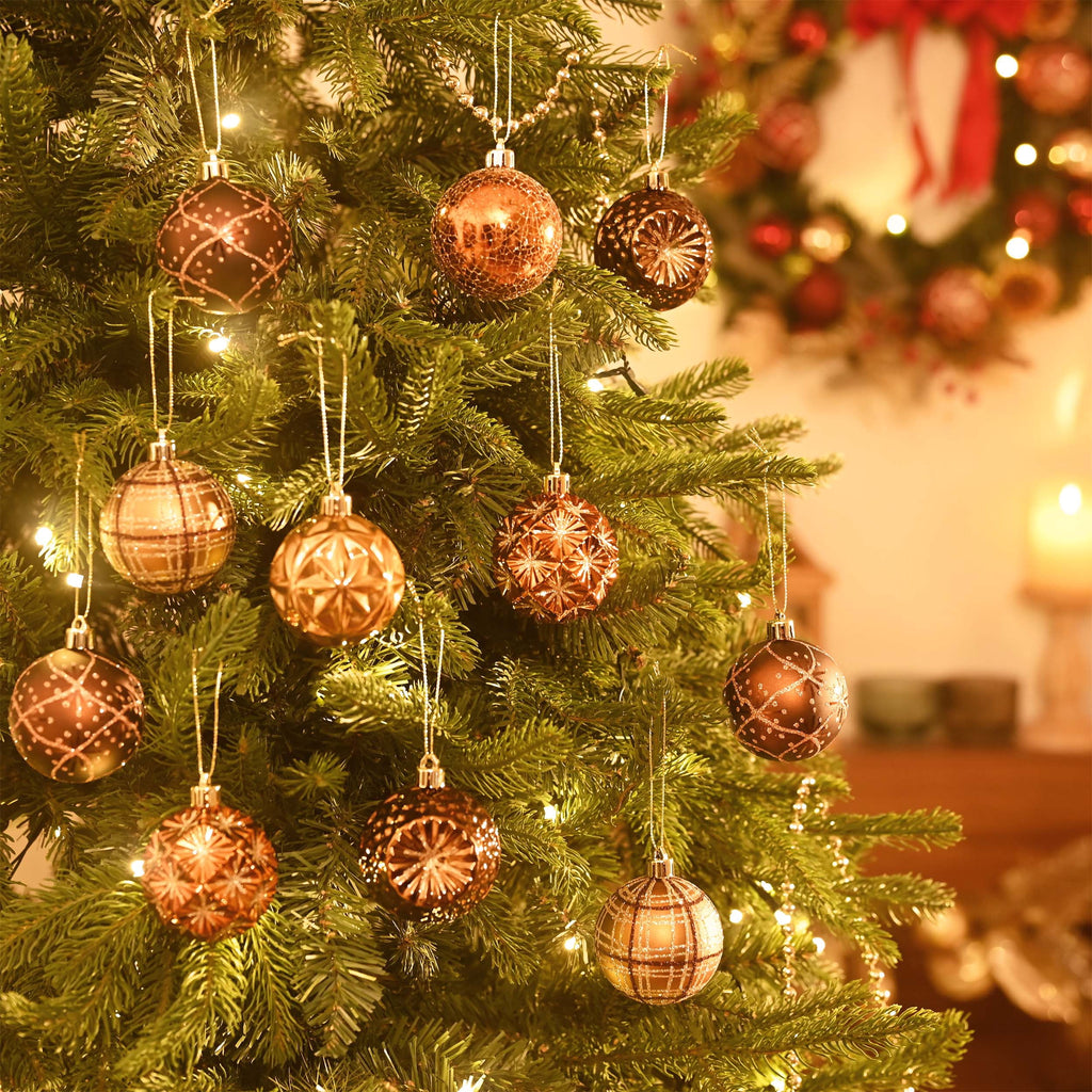 Valery Madelyn 35ct 2.36 inches Luxurious Copper Gold Christmas Ball Ornaments, Shatterproof Christmas Tree Ornaments Hanging Bauble for Xmas Decoration