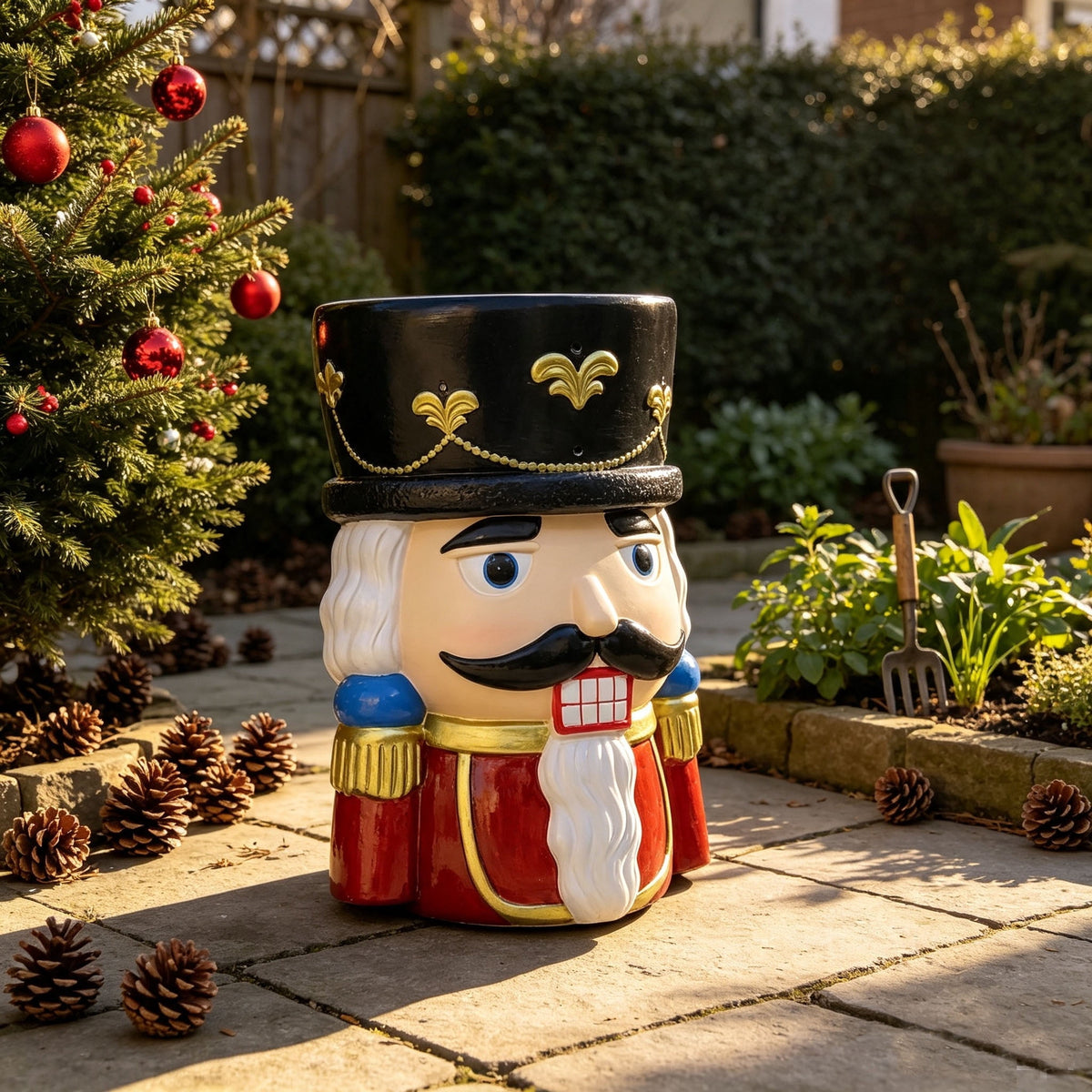 19" Nutcracker Soldier Stool, Retro Christmas Side Table Decor for Indoor & Outdoor Patio, Garden & Living Room
