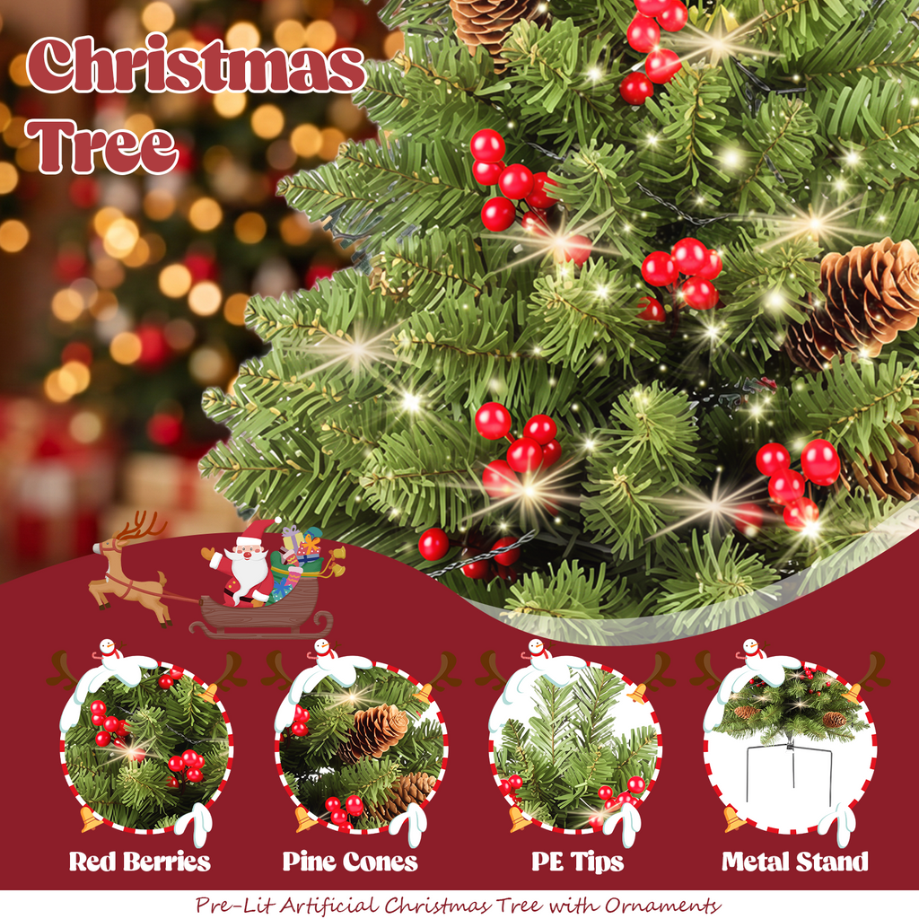 2 Pack 30 inch Prelit Outdoor Pathway Christmas Tree, Artificial Small Xmas Tree with Dual Color Berries & Balls, 30 Battery Operated Warm Lights for Holiday New Year Winter Patio Driveway Yard Lawn