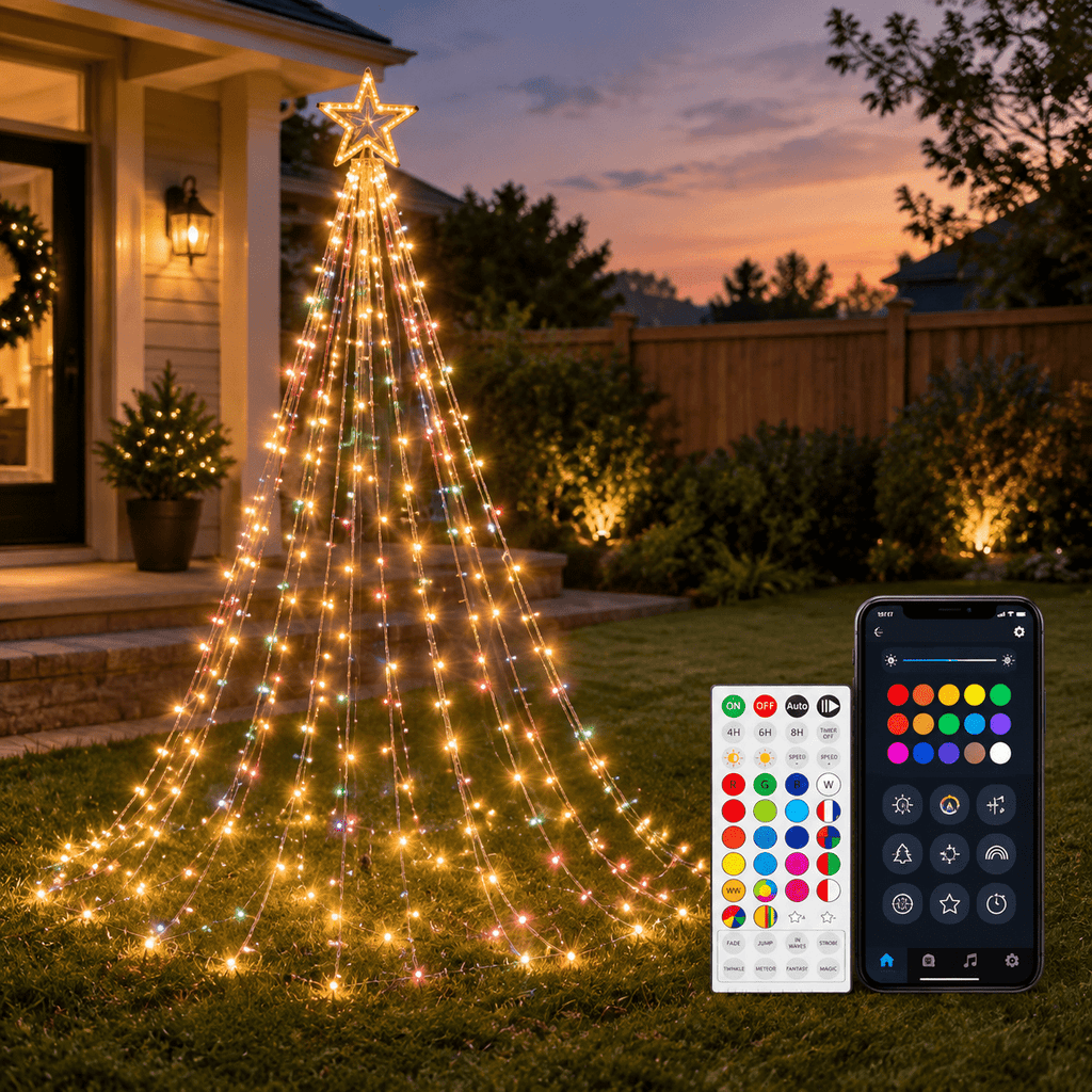 448 LED RGB Color Changing Waterfall Christmas Tree Topper Lights with App and Remote Control