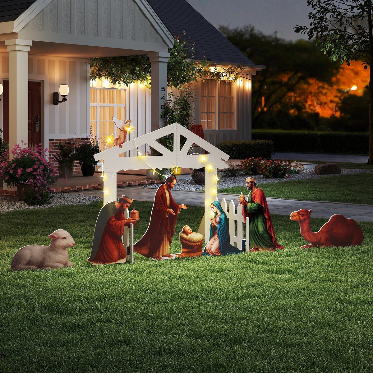 10 PCS Outdoor Nativity Scene Lighted Christmas Family Yard Decoration Nativity Sets Weatherproof, White
