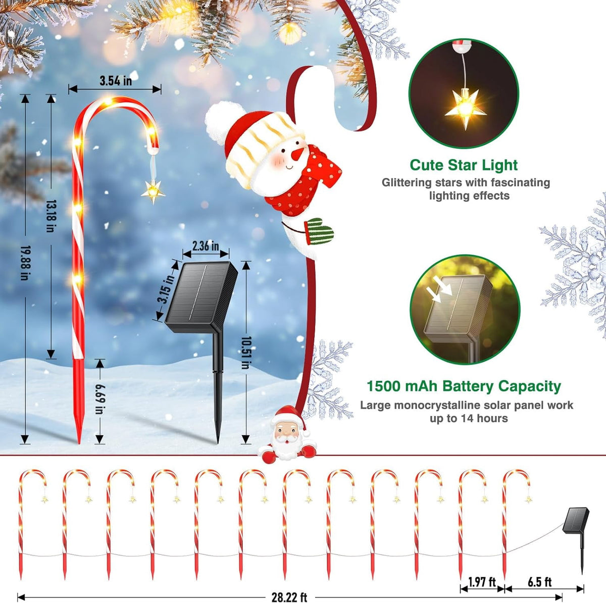12 Pack Christmas Decorations Outside Solar Candy Cane Lights, Bright Outdoor Christmas Decorations with 8 Flashing Modes, Waterproof Solar Christmas Lights for Yard Pathway