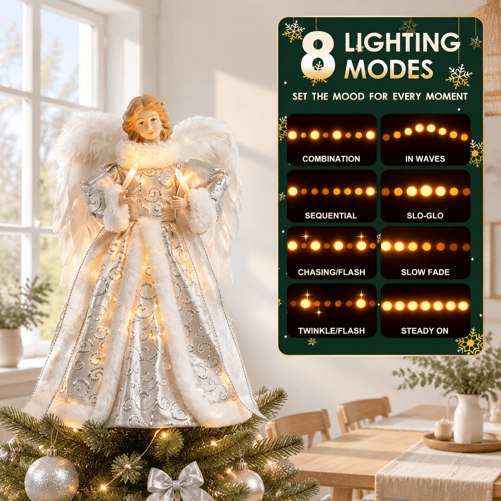 12 Inch Lighted Angel Christmas Tree Topper, Elegant Holiday Decor with Warm Lights