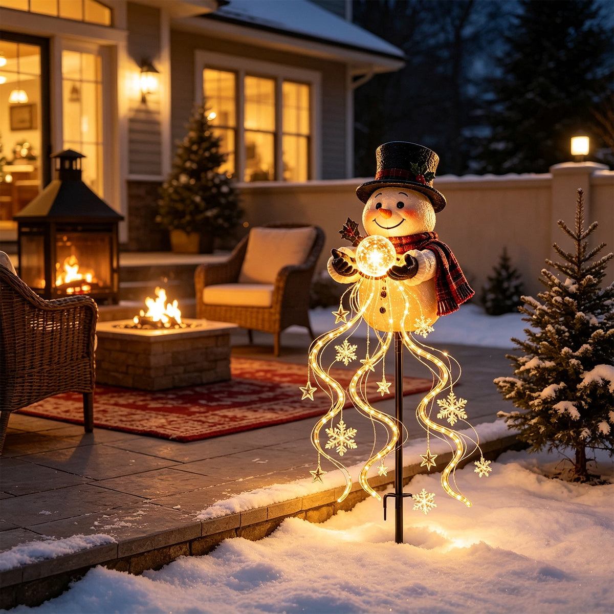 Clearance Christmas Solar Santa Magic Fountain Light - 32" Flowing Snowflake LED Garden Stake Light, Christmas Decorations Outdoor for Yard Porch