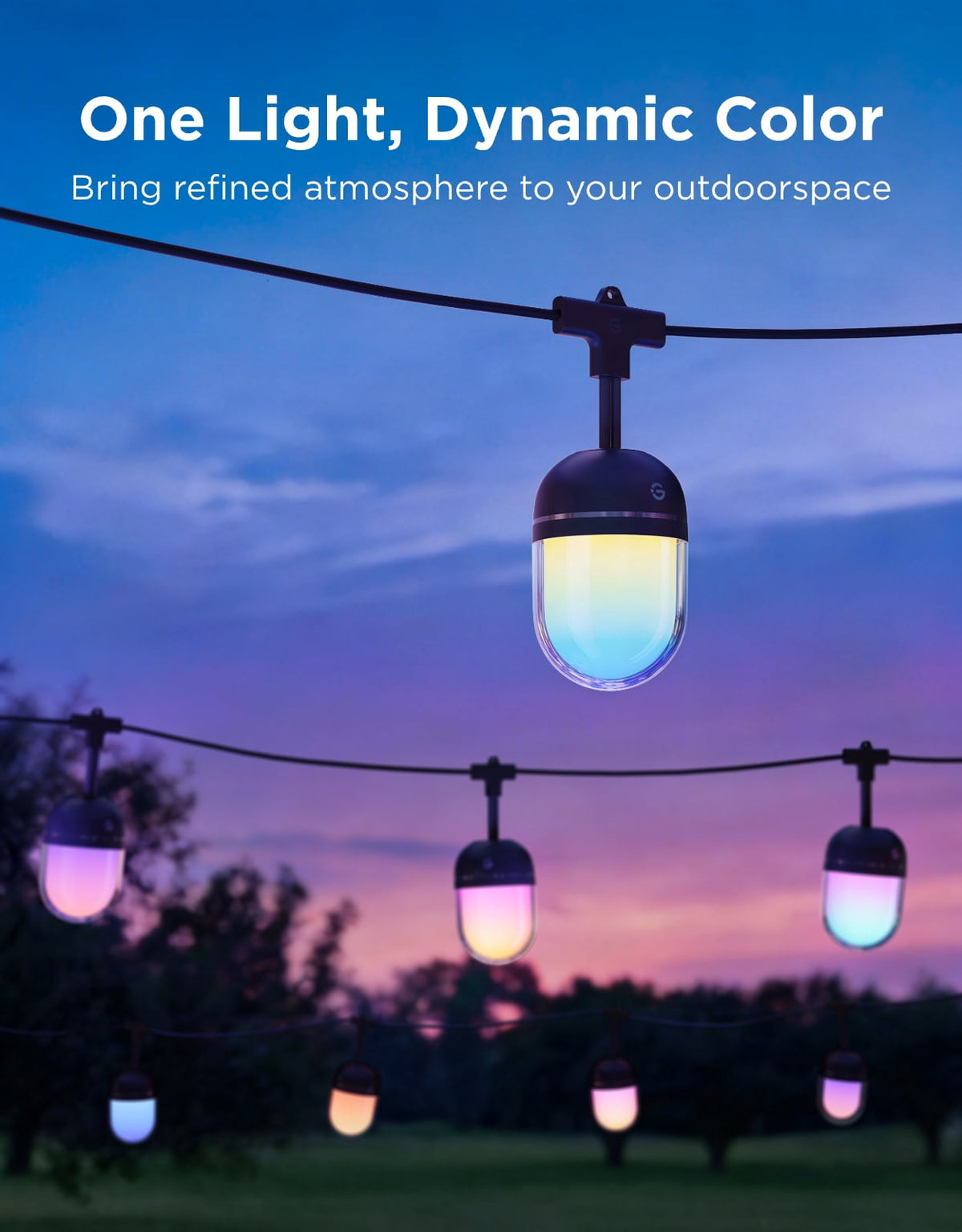 Govee Outdoor Chromatic String Lights, 65.6ft RGBIC Outdoor Lights, 55 RGB LEDs per Bulb, Uni-IC Control, 111+ Scenes, IP67 Waterproof, String lights compatible with Alexa, Google, Matter, App