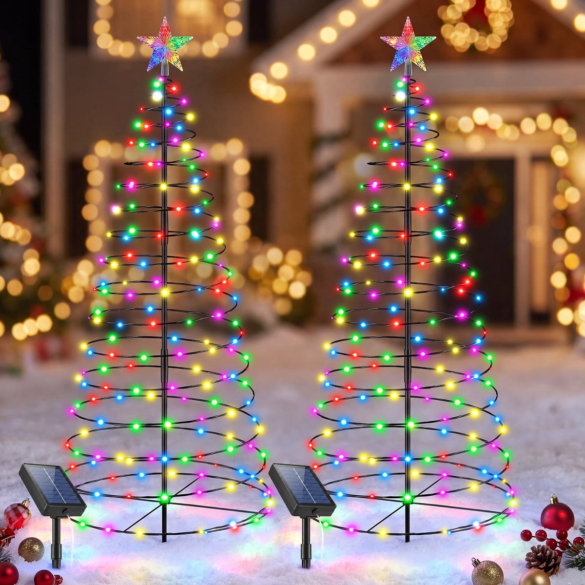 2 IN 1 Solar Christmas Lights C9 LED 33FT 25 LED with Ground Stakes Hanging Design Warm White Multicolor 8 Modes Waterproof for Garden Walkway Patio Christmas Decor